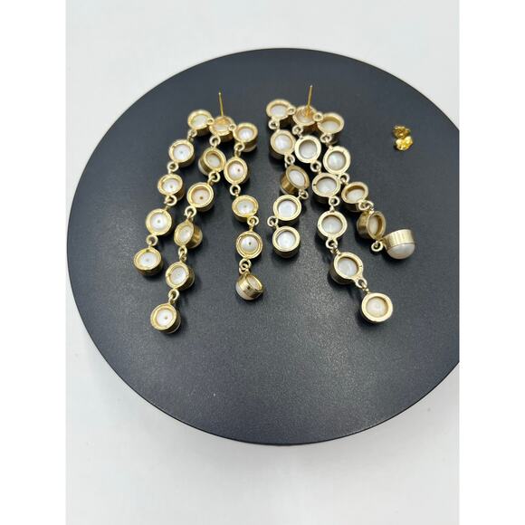 SHASHI Naya White Pearl Designer Dangle Three Triple Row Drop Earrings - Picture 10 of 14